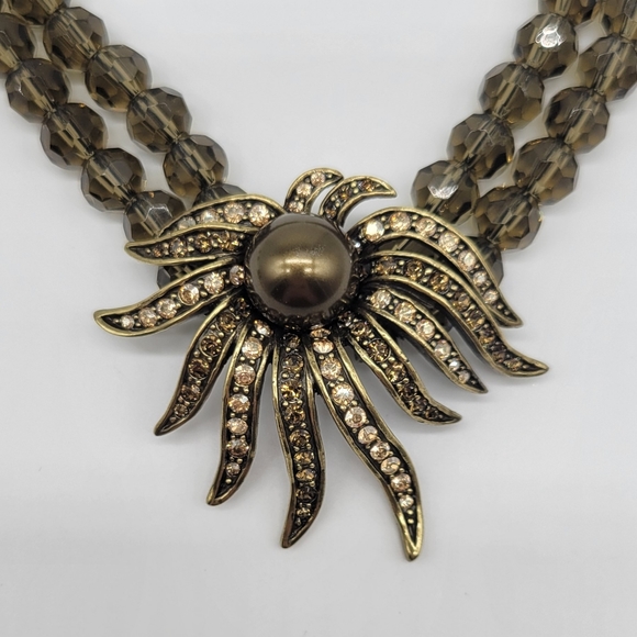 Heidi Daus Smokey Quartz Swarovski Crystal + Chocolate Pearl Necklace + Earrings - Picture 3 of 8